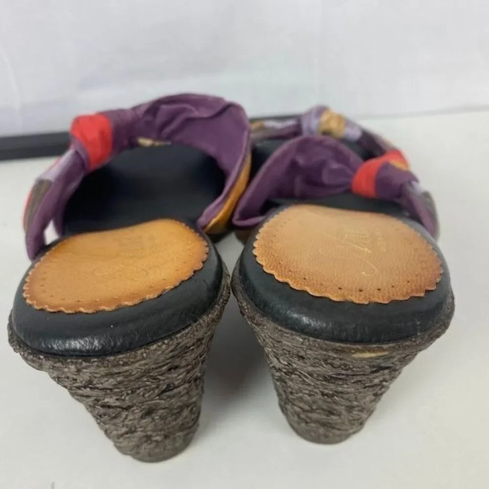 Azura Made in‎ Spain Colorful Bohemian Patchwork Wedge Statement Sandals Sz 41
